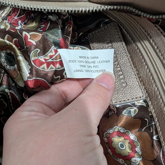 Tignanelle Metallic Gold Pebble Leather Double Handle with Zipper Shoulder Bag - Picture 11 of 13